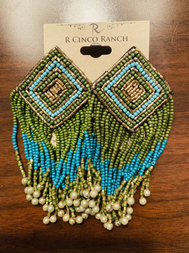 Olive, Turquoise, & Gold Fringe Earrings