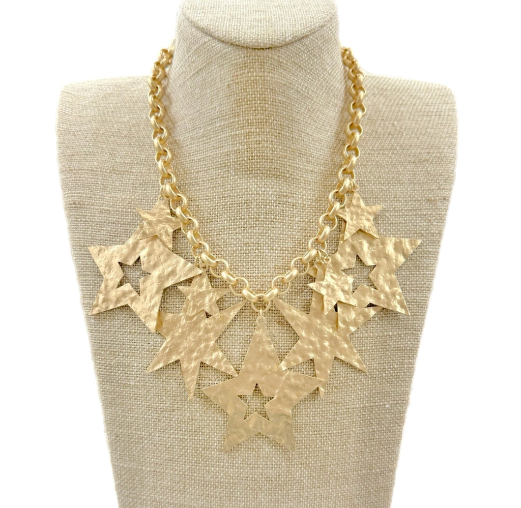 Gold Matte Multi Star Charms On Chain Necklace