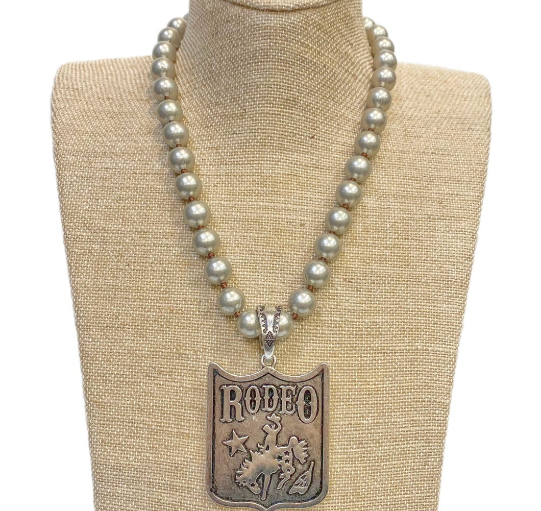 Rodeo (Horse Rider) Pendant On Faux Navajo Pearl Necklace