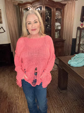 Coral Sunset Distressed Knit Sweater