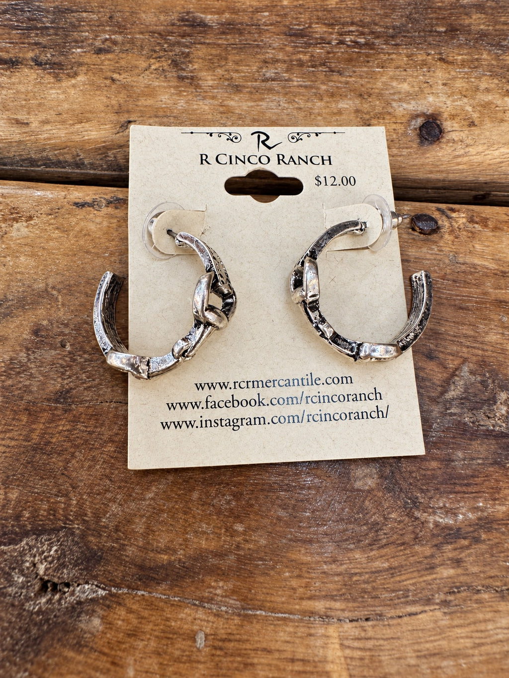 Silver-Tone Textured Snaffle Bit Hoop Earrings