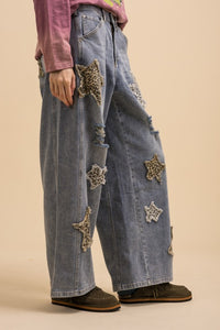 Leopard Star Patch Wide-leg Jeans