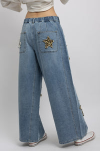 Leopard Star Patch Wide-leg Jeans