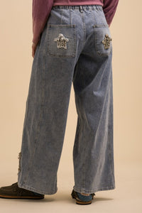 Leopard Star Patch Wide-leg Jeans