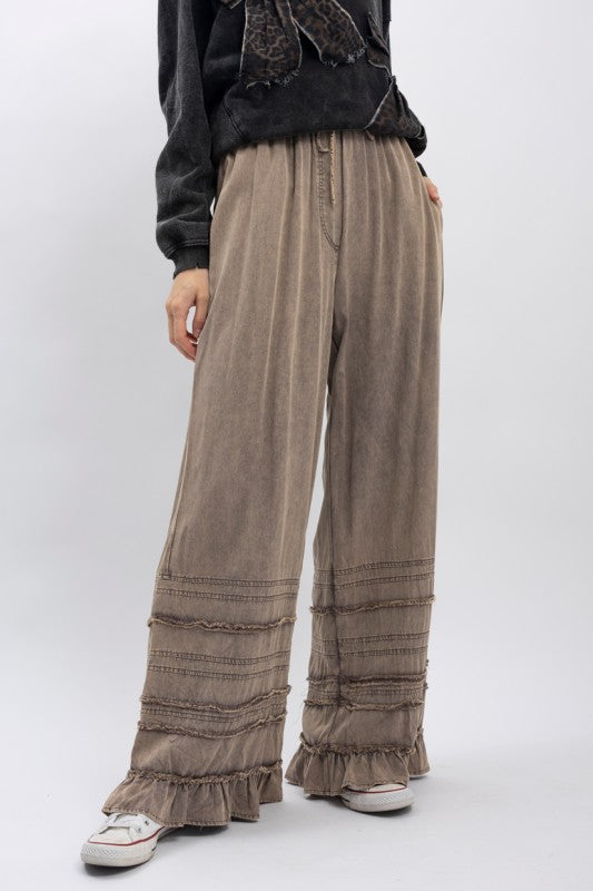 Dusty Trail Charcoal Ruffle Wide-Leg Pants