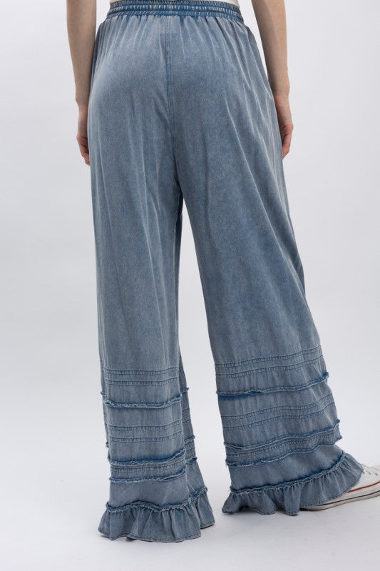 Dusty Trail Denim Ruffle Wide-Leg Pants