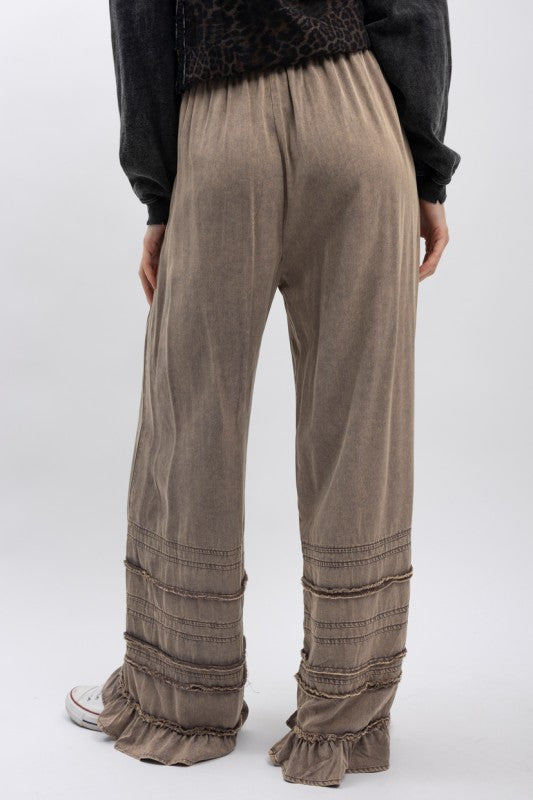 Dusty Trail Charcoal Ruffle Wide-Leg Pants