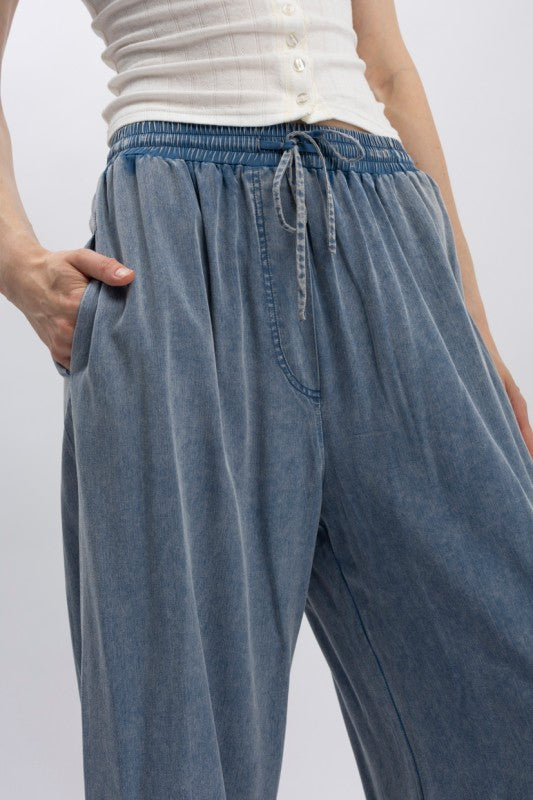 Dusty Trail Denim Ruffle Wide-Leg Pants