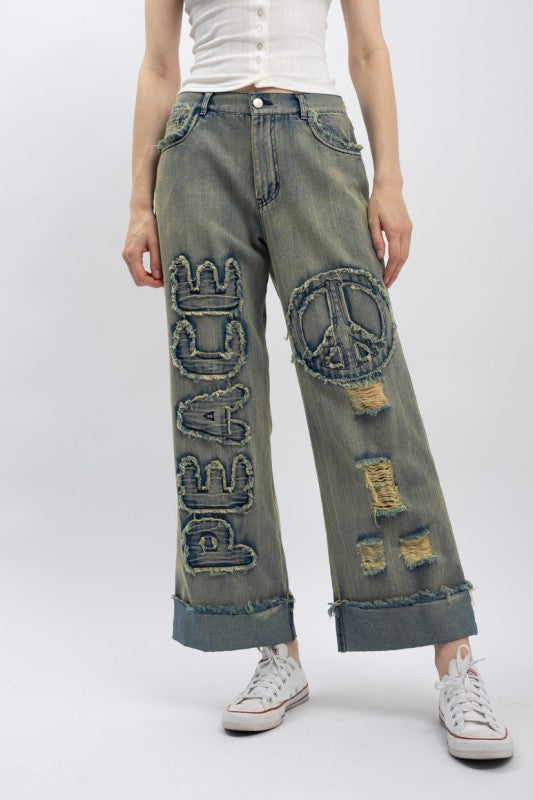 Vintage Peace Patch Denim