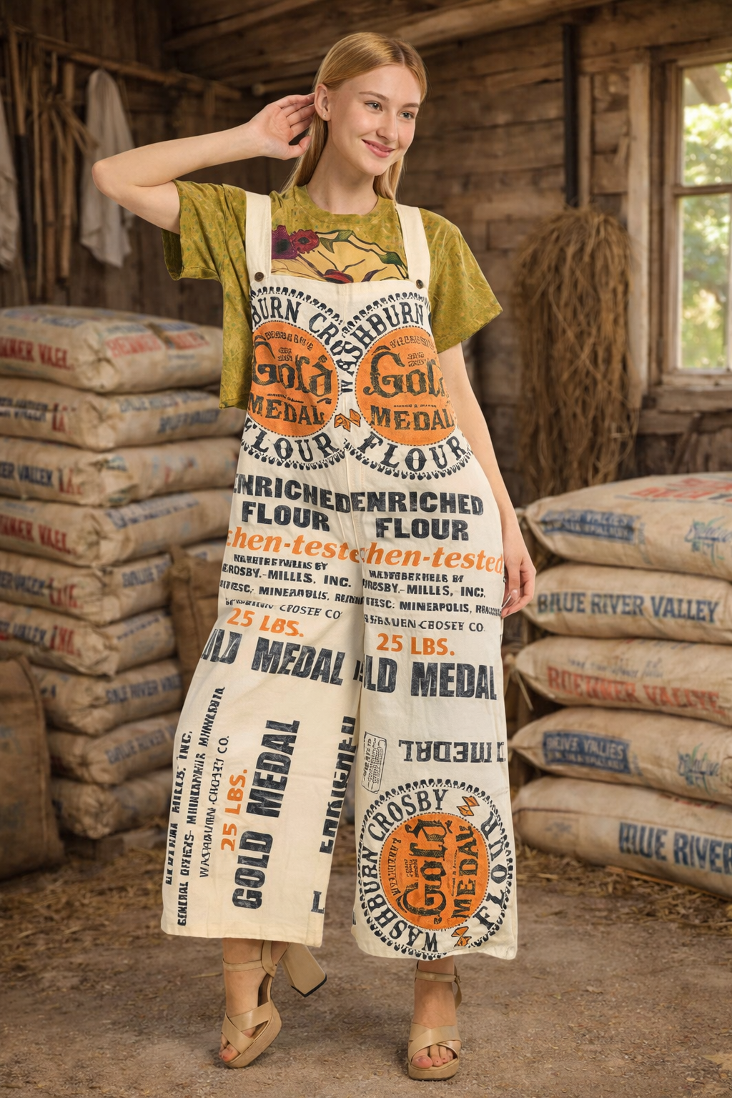 Gold Medal Flour Vintage Feed Sack Wide-Leg Jumpsuit