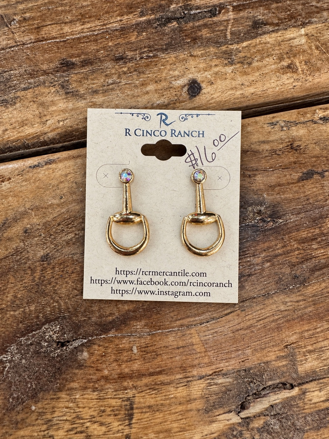 Golden Snaffle Bit & Crystal Stud Earrings
