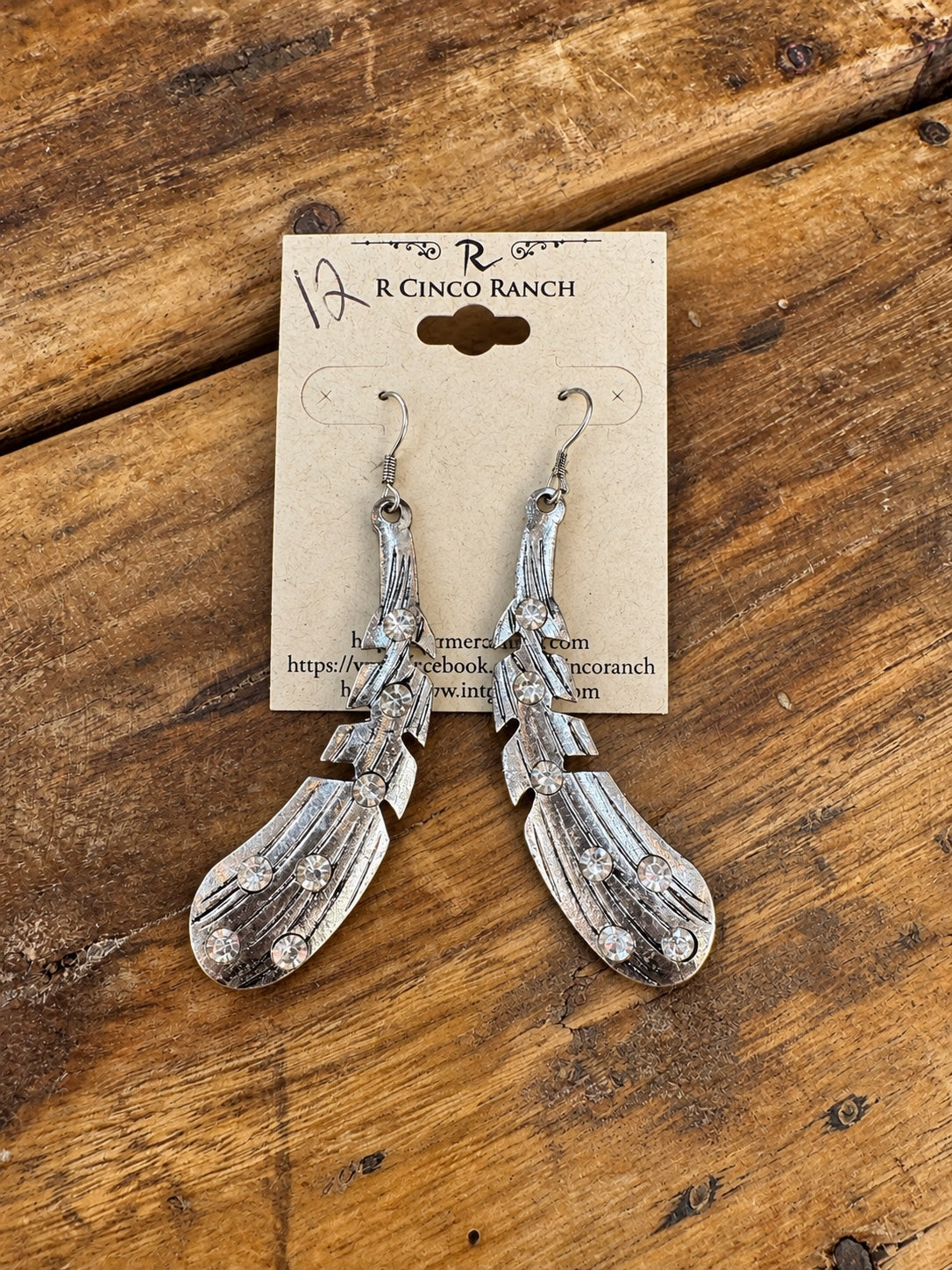 Silver-Tone Feather & Clear Crystal Earrings