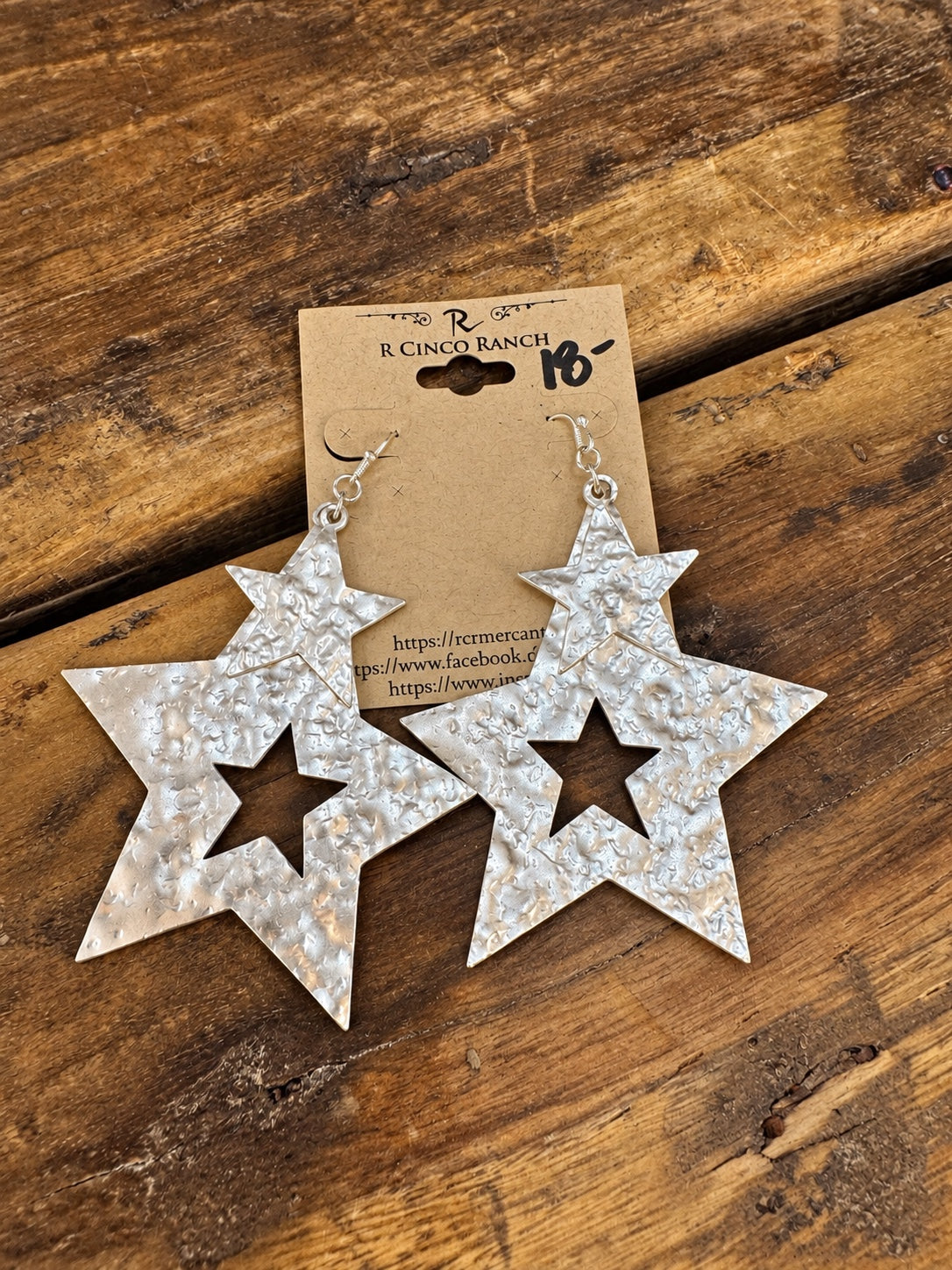 Hammered Silver-Tone Double Star Earrings