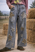 Leopard Star Patch Wide-leg Jeans