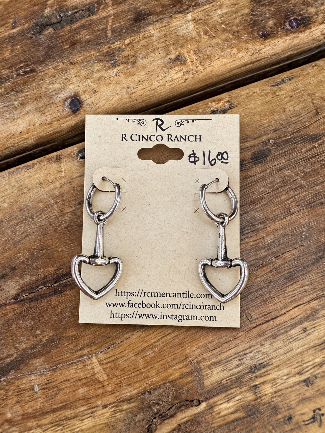 Silver Heart Snaffle Bit Hoop Earrings
