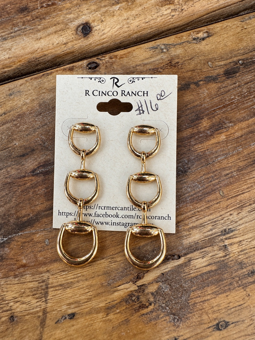 Golden Triple Snaffle Bit Drop Earrings