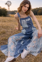 Lace Mix Ruffled Wide-Leg Denim Jumpsuit