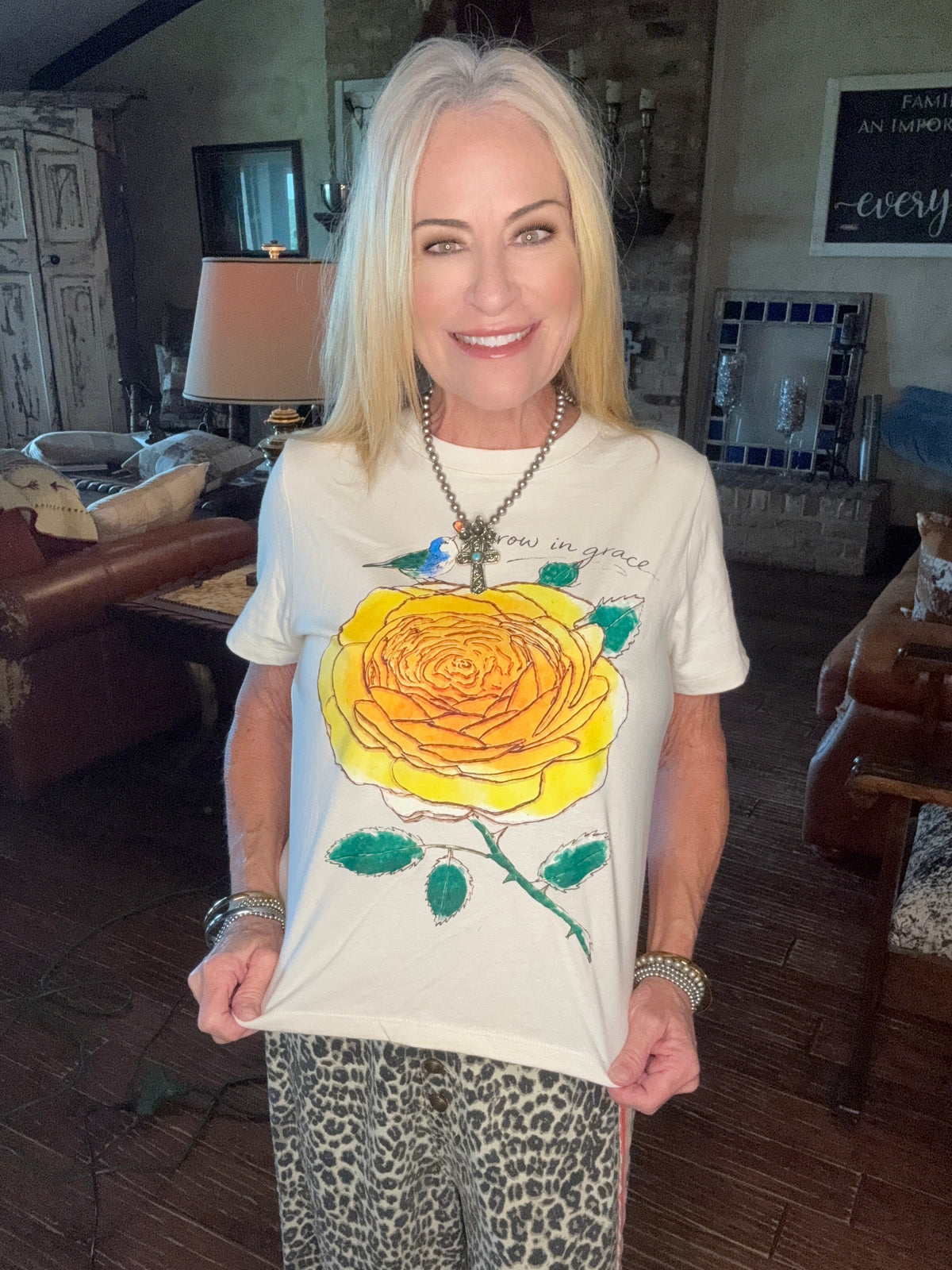Grow in Grace Yellow Rose Graphic Tee