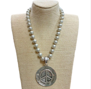 Peace Sign Coin Pendant On Faux Navajo Pearl Necklace