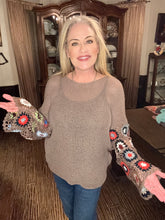 The Color Me Cozy Crochet Sleeve Sweater Taupe