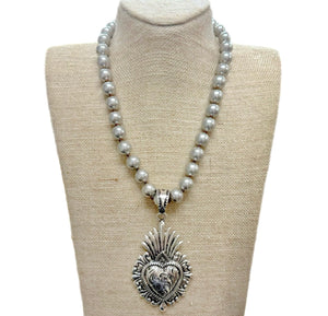 Sacred Heart Pendant On Faux Navajo Pearl Necklace