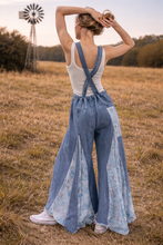 Lace Mix Ruffled Wide-Leg Denim Jumpsuit