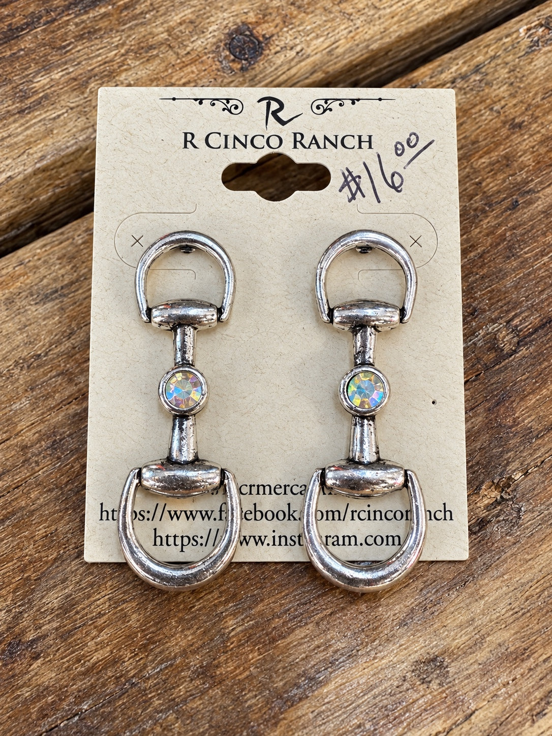 Silver Snaffle Bit Earrings with Iridescent Crystal Centers