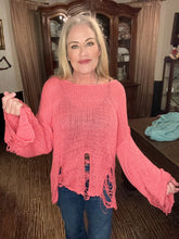 Coral Sunset Distressed Knit Sweater