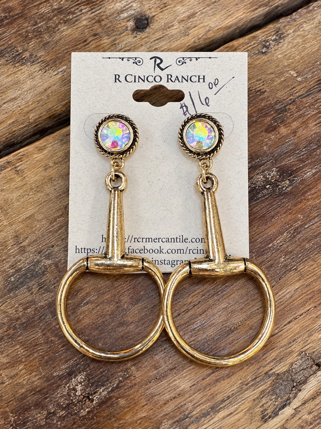 Golden Ring Bit & Iridescent Crystal Statement Earrings