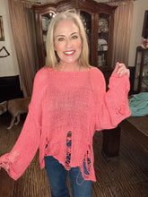 Coral Sunset Distressed Knit Sweater