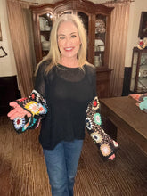 The Color Me Cozy Crochet Sleeve Sweater Black