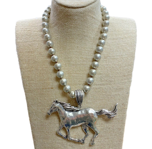 Running Horse Pendant On 12mm Faux Navajo Pearl