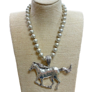 Running Horse Pendant On 12mm Faux Navajo Pearl