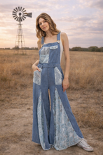 Lace Mix Ruffled Wide-Leg Denim Jumpsuit