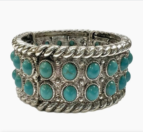 Silver Metal Stretch Bracelet with Turquoise Howlite Details