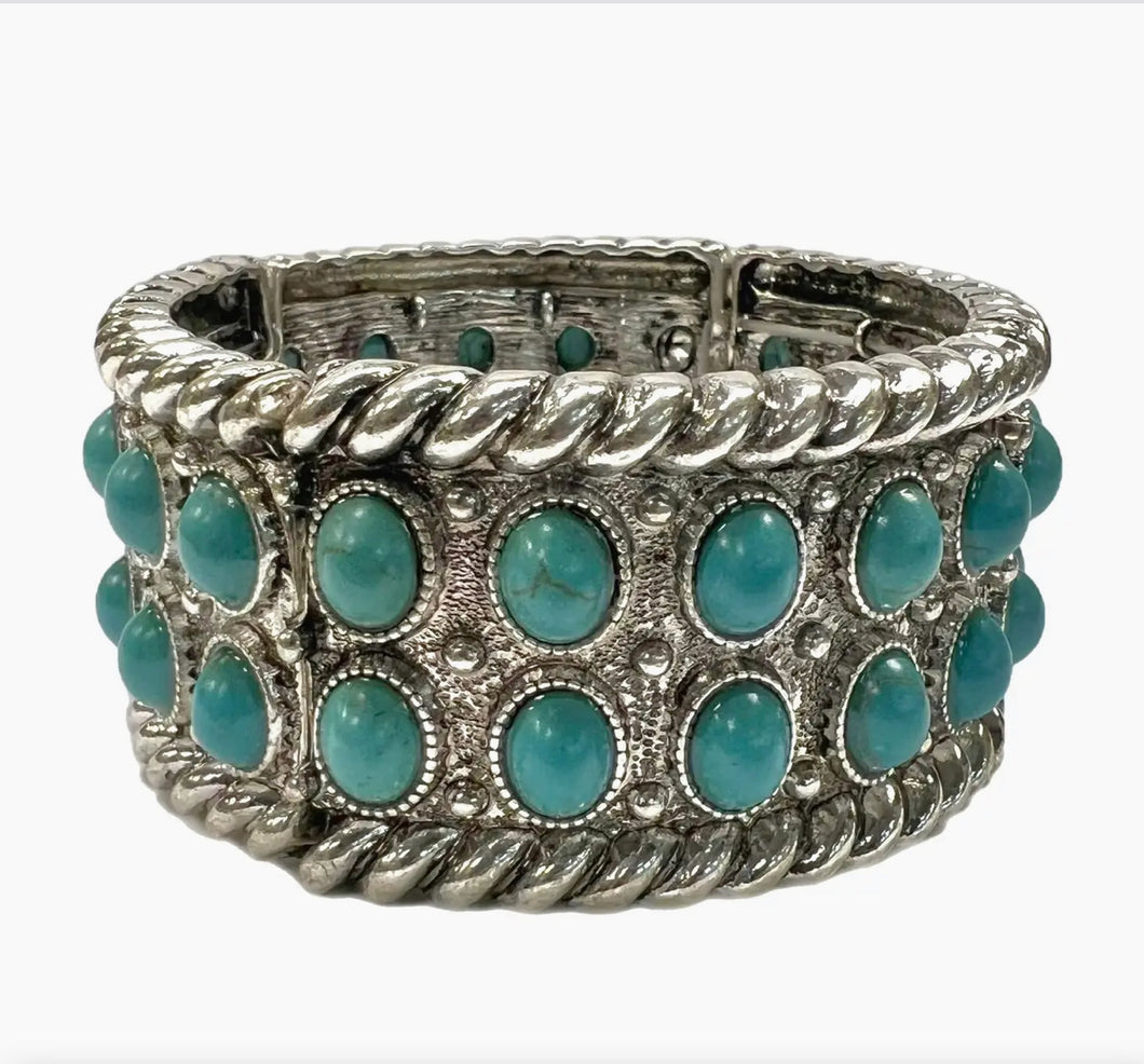 Silver Metal Stretch Bracelet with Turquoise Howlite Details