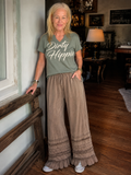 Dusty Trail Charcoal Ruffle Wide-Leg Pants