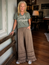 Dusty Trail Charcoal Ruffle Wide-Leg Pants