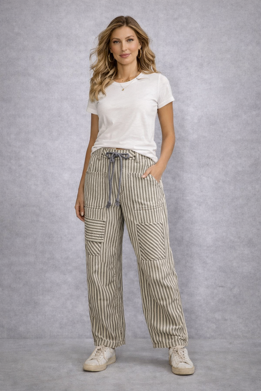 Easy Days Barrel Grey Stripe Pants