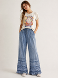 Dusty Trail Denim Ruffle Wide-Leg Pants