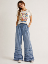 Dusty Trail Denim Ruffle Wide-Leg Pants
