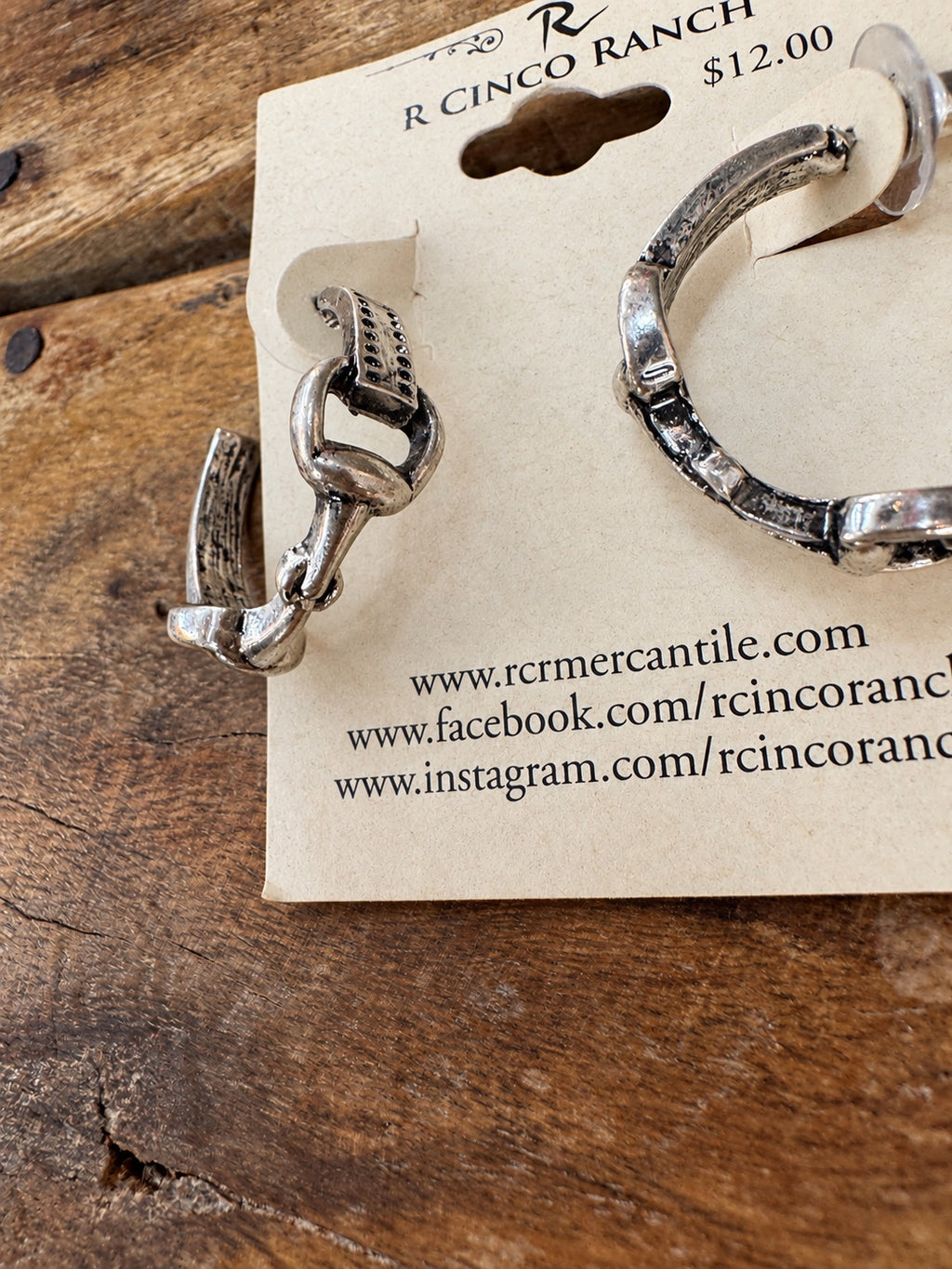 Silver-Tone Textured Snaffle Bit Hoop Earrings