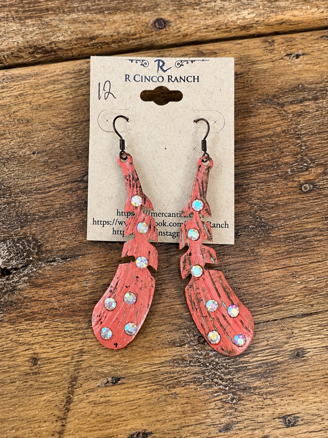Coral Pink Feather & Iridescent Crystal Earrings
