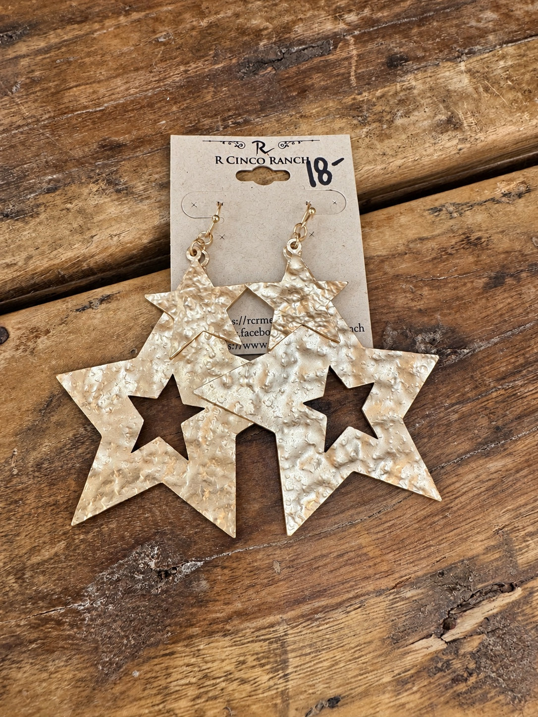 Hammered Gold-Tone Double Star Earrings