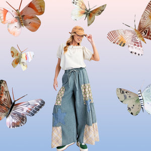 Washed Patch & Star Denim Palazzo Pants