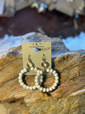 Ivory seed bead hoop earrings with iridescent accent beads