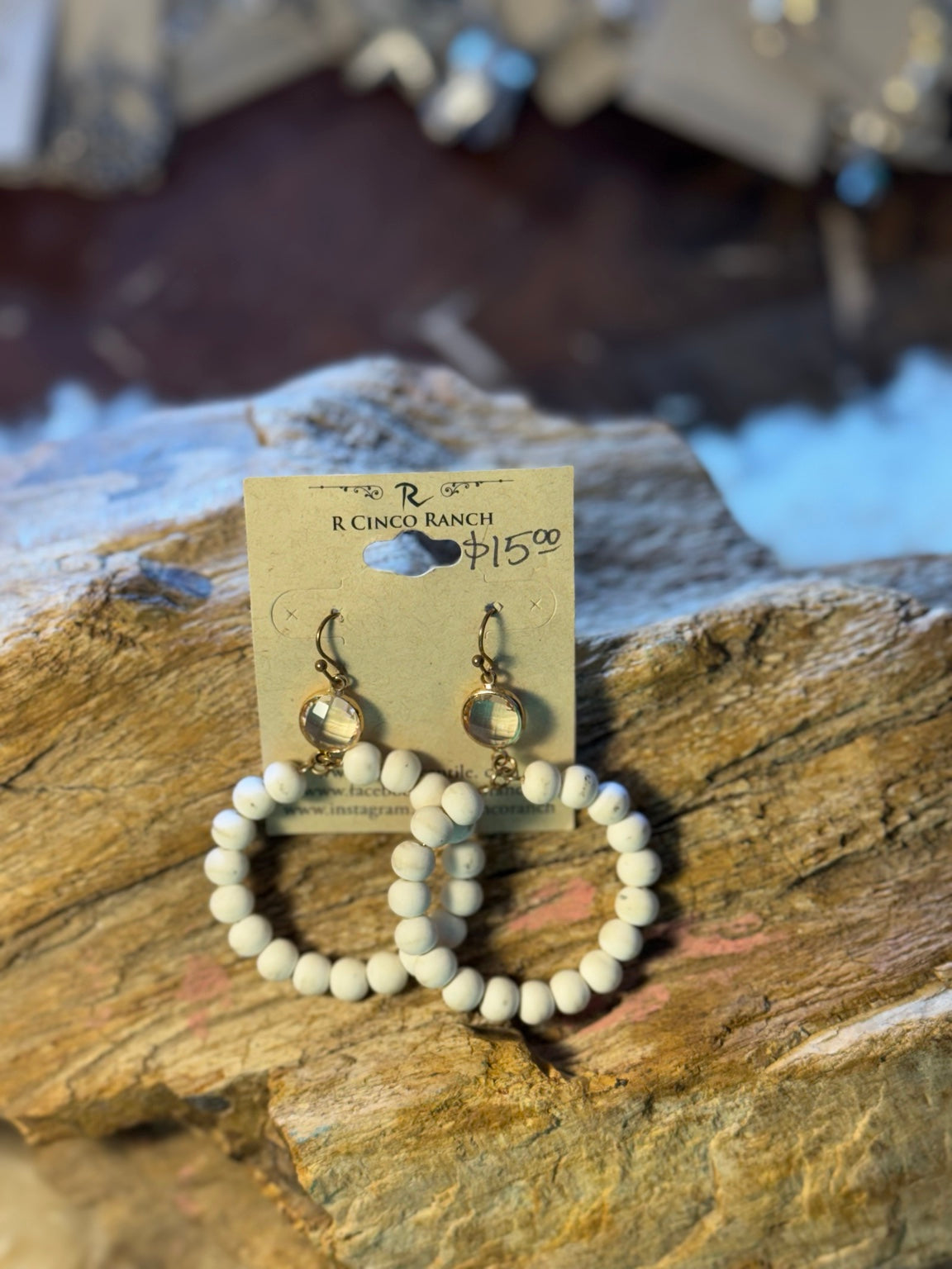 Ivory seed bead hoop earrings with iridescent accent beads