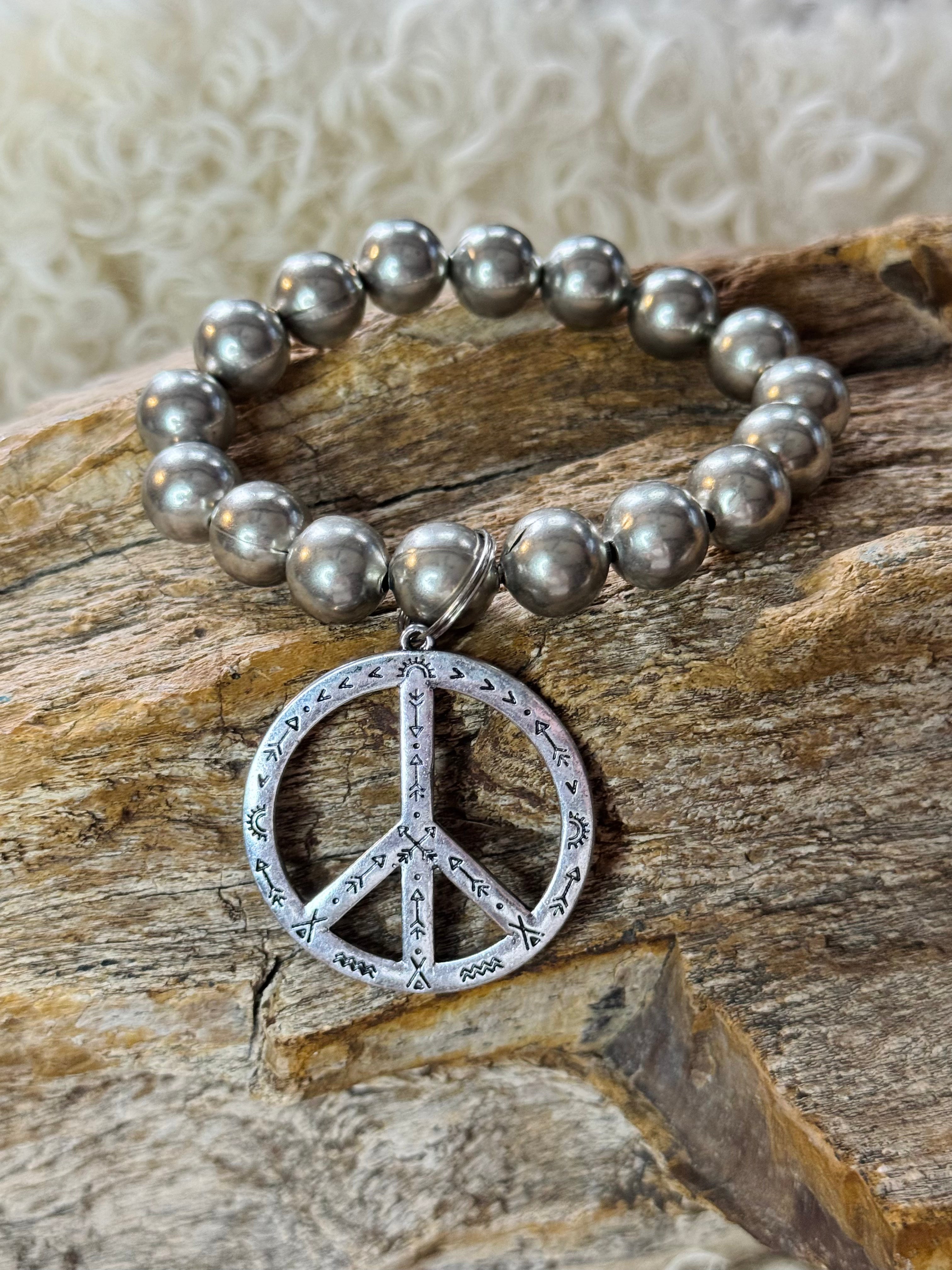 Peace Out Navajo Bead Stretch Bracelet