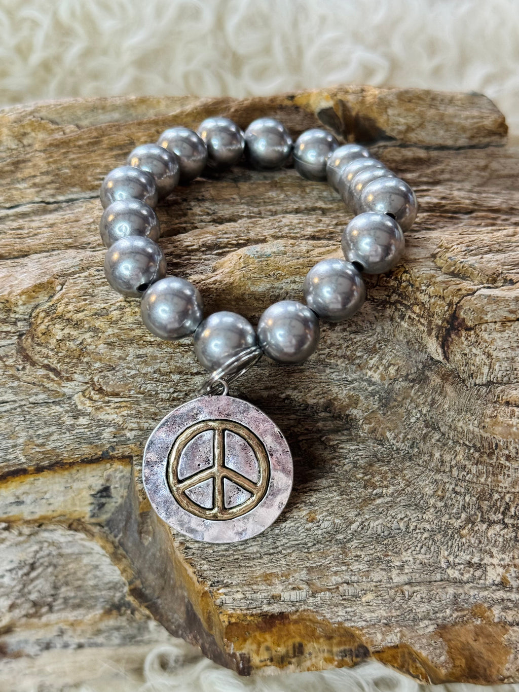 Peace Sign Faux Navajo Bead Bracelet