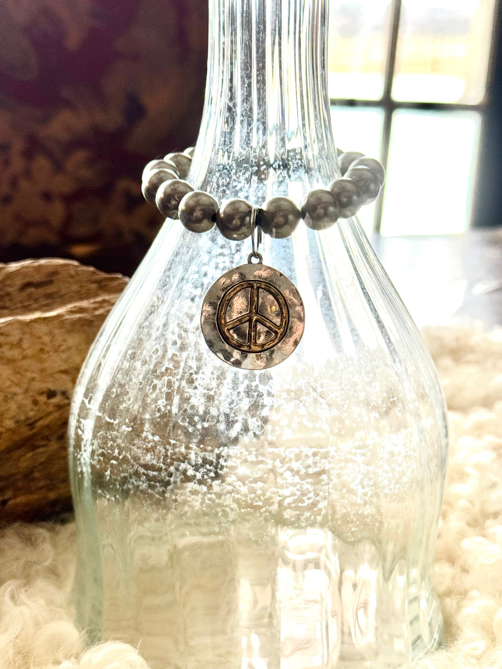 Peace Sign Faux Navajo Bead Bracelet
